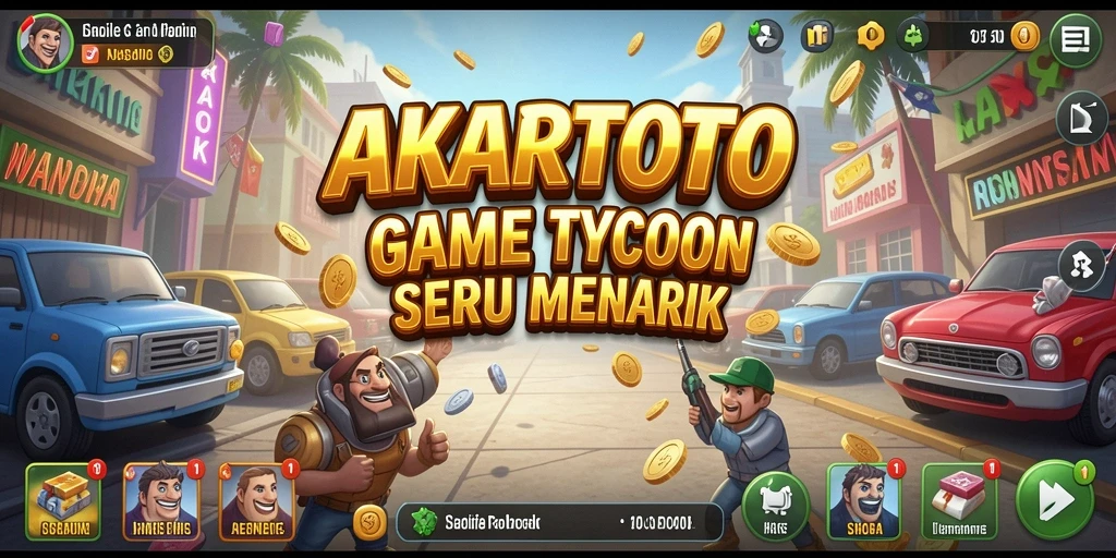 Tampilan gameplay menarik dari AKARTOTO yang menunjukkan manajemen bisnis.