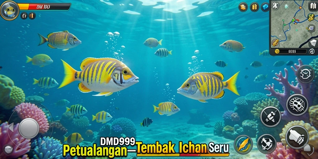 Tangkapan layar DMD999 menampilkan aksi tembak ikan yang seru dan grafis yang memukau.
