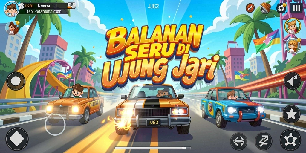 Tampilan gameplay JJ62 yang mendebarkan saat balapan di trek.