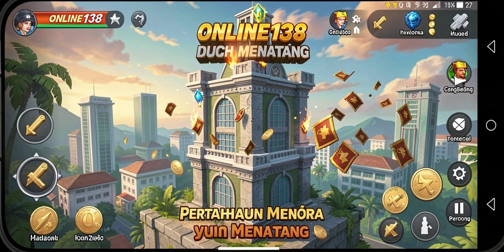 Screenshot dari gameplay menara pertahanan yang mendebarkan.