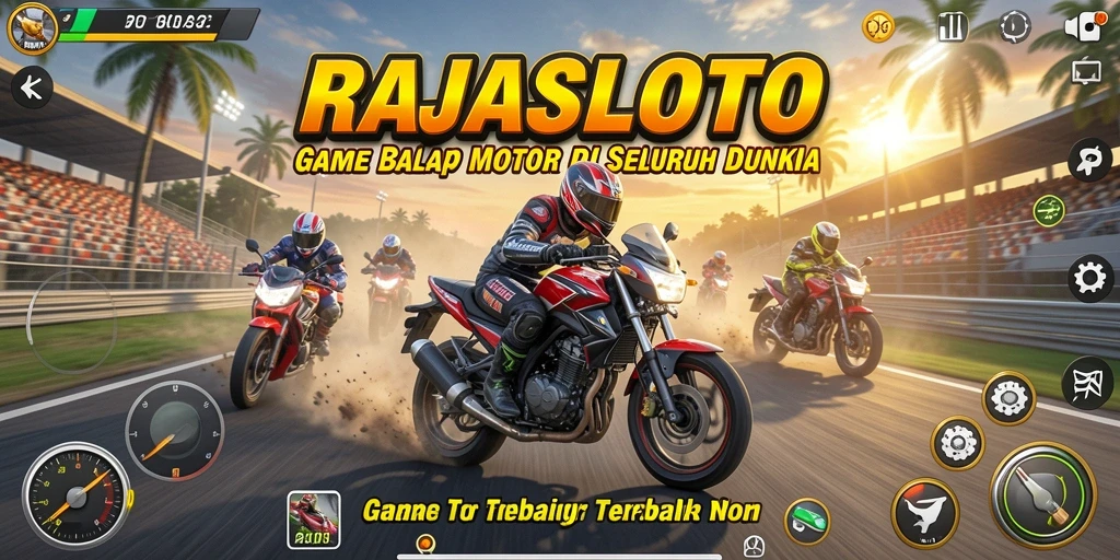 Gameplay seru RAJASLOTO dengan balapan motor yang menegangkan.