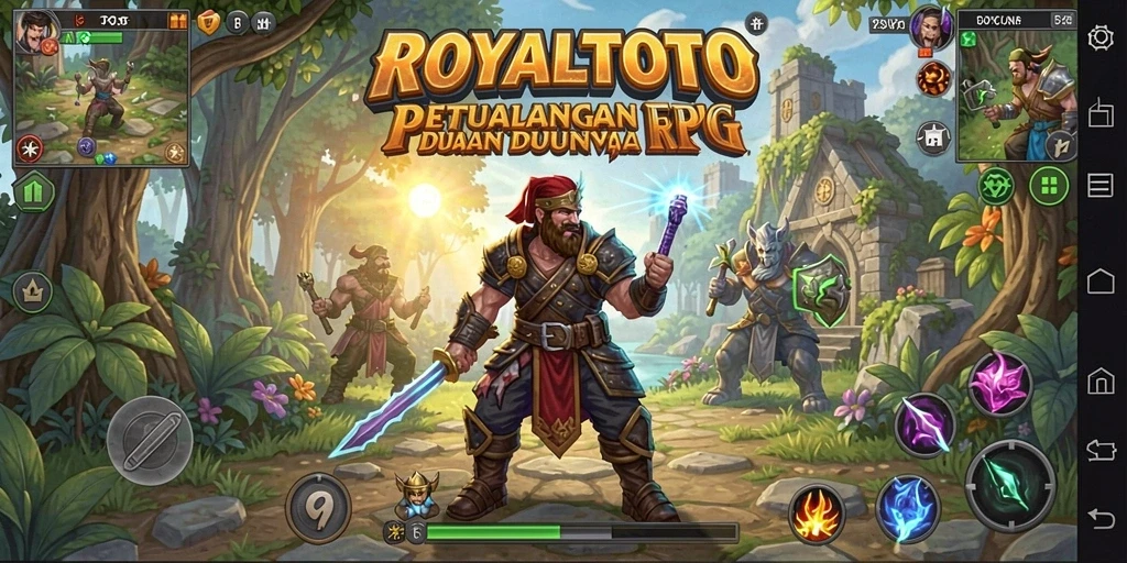 Screenshot permainan ROYALTOTO yang menampilkan aksi pertempuran RPG yang menegangkan.